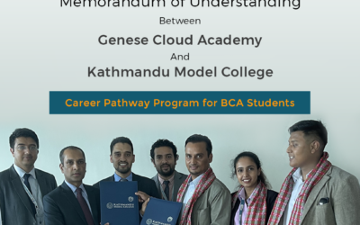 Kathmandu Model College and Genese Cloud Academy sign MoU for the Career Pathway program.